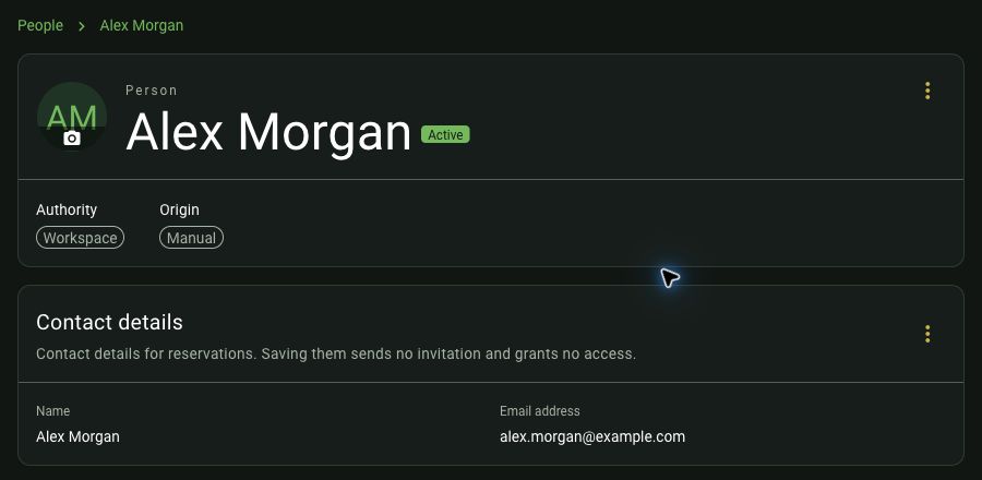 Alex Morgan’s details with a synthetic contact address.